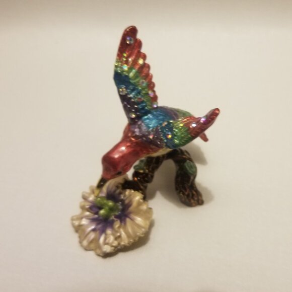 Swarovski-style bejeweled hummingbird-shaped trinket box - Picture 3 of 13